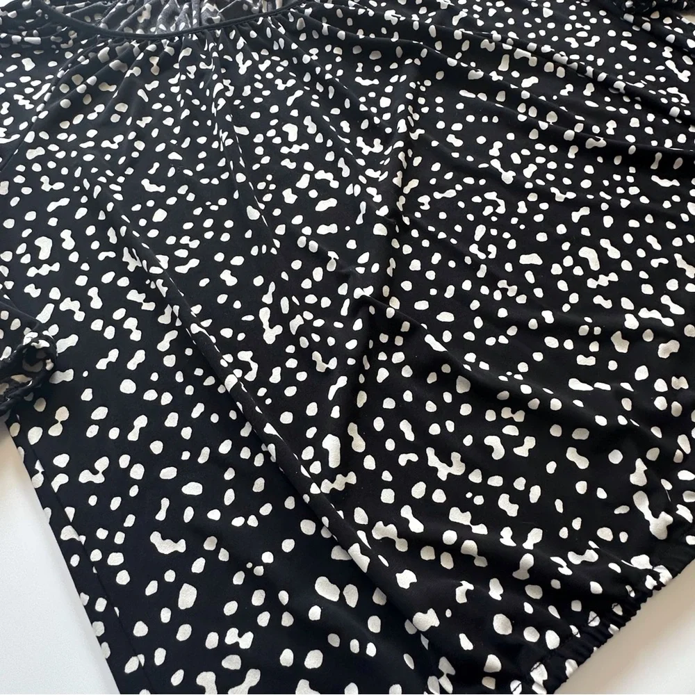 Michael‎ Kors 3/4 Sleeve Blouse Women’s 1x Black White Print Scoop Neck
